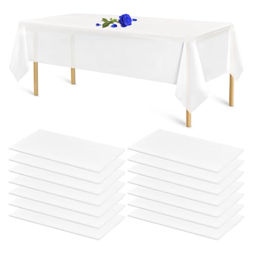 14 Stück weiße Tischdecke Einweg-Tischdecken für rechteckige Tische Kunststoff-Tischdecke wasserdichte Tischdecke für Geburtstagsfeier Hochzeit Braut Babypartys von Lumaycens