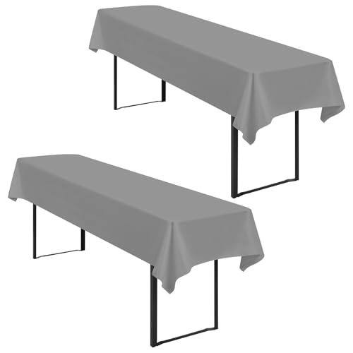 2 Stück Tischdecke Bierzeltgarnitur 100 x 250cm Wasserdichte Polyester Biertischdecke Grau für 50 und 70cm Biertische, Rechteckig für Hochzeitsfeiern von Lumaycens
