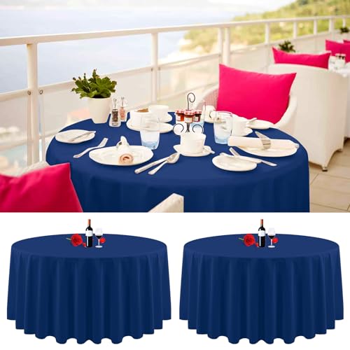 2er-Pack runde Tischdecken, 229 cm, Marineblau, runde Tischdecke, knitterfrei, waschbar, marineblaue Tischdecken, Polyester-Stoff-Tischdecke für Hochzeit, Party, Restaurant, Buffettisch von Lumaycens