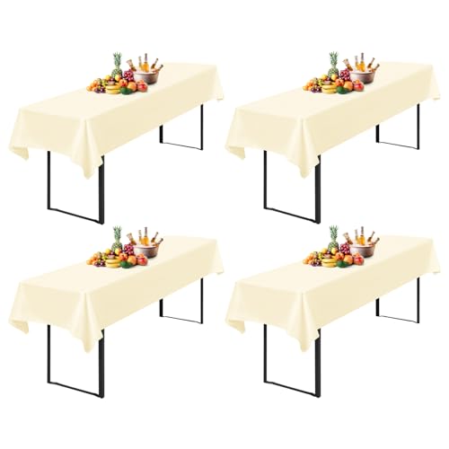 4 Stück Tischdecke Bierzeltgarnitur 100 x 250cm Biertisch Tischdecke wasserdichte Polyester Bierbank Tischdecken für 50 und 70cm Biertische, Rechteckige Tischdecken für Hochzeitsfeiern(Beige) von Lumaycens