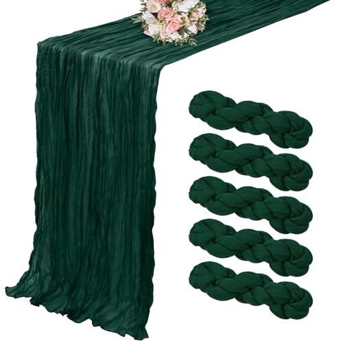 5er-Pack Käsetuch-Tischläufer, Dunkelgrün Tischläufer, 90 x 300 cm, Tischläufer, rustikale Gaze-Tischläufer für Hochzeit, Tischdekoration, Hochzeitsbogen, Party-Dekoration von Lumaycens