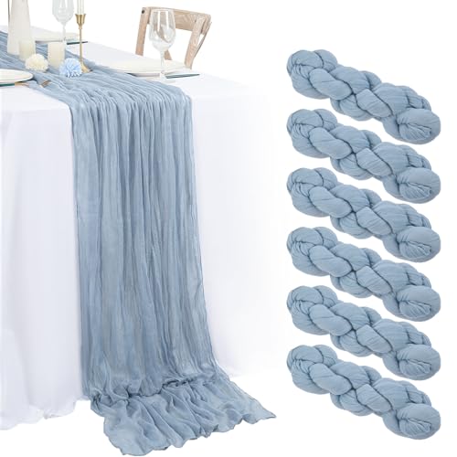 6 Stück Seihtuch-Tischläufer Staubiges Blau, Rustikaler Gaze-Tischläufer 55x 180cm, Käsetuch Boho-Tischläufer Hochzeit Tischdecke für Hochzeitsfeier Brautparty Tischdekoration von Lumaycens