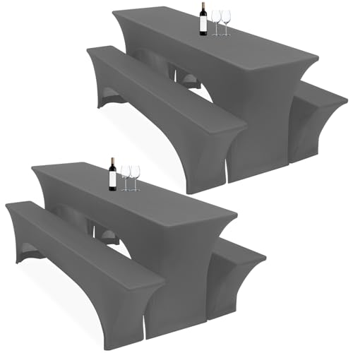 Lumaycens Zwei 3er-Set Biertischhussen 220 x 50 x 70 cm, hussen bierzeltgarnitur, dunkelgrau, Stretch-Bezüge für Biertisch-und Bankgarnituren, Bierbankhussen, Spandex-Bierzeltgarnitur für Bankett von Lumaycens