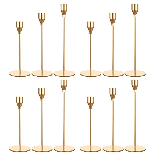 Set mit 12 goldenen Kerzenhaltern, Kerzenhalter aus Metall, passend für 3/4-Zoll-Stumpenkerzen, Elegante Dekoration für Essen, Verabredungen, Partys, Jubiläen, Abendessen bei Kerzenschein Set mit 12 goldenen Kerzenhaltern, Kerzenhalter aus Metall, passend für 3/4-Zoll-Stumpenkerzen, Elegante Dekoration für Essen, Verabredungen, Partys, Jubiläen, Abendessen bei Kerzenschein von Lumaycens