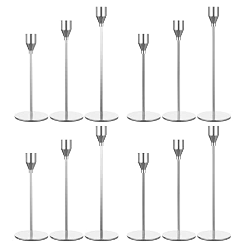 Set mit 12 silbernen Kerzenhaltern, Kerzenhalter aus Metall, passend für 3/4-Zoll-Stumpenkerzen, Elegante Dekoration für Essen, Verabredungen, Partys, Jubiläen, Abendessen bei Kerzenschein von Lumaycens
