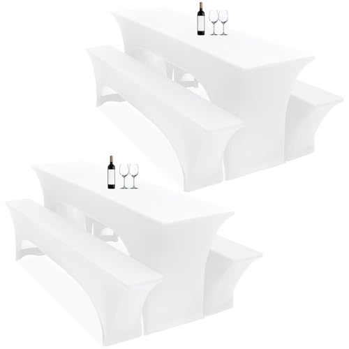 Zwei 3er-Set Biertischhussen 220 x 70 x 70 cm, hussen bierzeltgarnitur, weiß, Stretch-Bezüge für Biertisch- und Bankgarnituren, Bierbankhussen, Spandex-Bierzeltgarnitur für Bankett, Gartenmöbel-Bezüge von Lumaycens