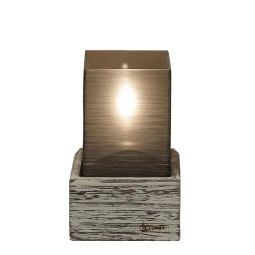 Lumea 1010/1104 Tischlicht Nova weiß mit Unterteil aus Holz Beach inkl. Flüssigwachskerze & Feuerzeug | Windlicht Acryl inkl. Kerze & Feuerzeug | Brenndauer 40 Std. | Für Indoor & Outdoor, Höhe: 14 cm von Lumea Ltd