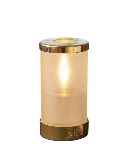 Lumea 1067/1108 Tischlicht Tube Ice inkl. Base & Windschutz gold, Flüssigwachskerze und Stabfeuerzeug | Windlicht aus Acryl inkl. Kerze & Feuerzeug | Brenndauer 40 Std. | Indoor & Outdoor, Höhe: 14 cm von LUMEA LIQUID WAX CANDLE LAMPS