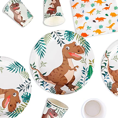 LumeeStar Dino Pappteller Set 24 Tlg. Kindergeburtstag Dino Teller Becher und Tassen Komplett Set von LumeeStar