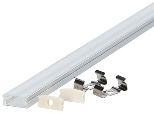 10er PAK Set: Aluminium LED Profil U-Form 100cm für LED Streifen bis 12mm + Abdeckung + Halterung + Endkappen LT4-1 (10x Transparent) von LumenTEC