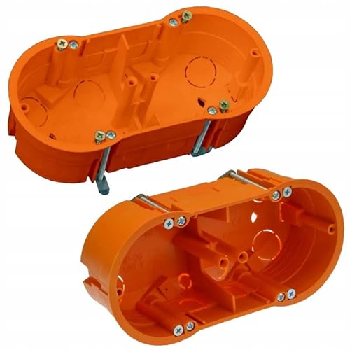 5x 2-Fach Gipskartondose, Rigips Hohlwanddose, Gerätedose, Schalterdose, Abzweigdose Orange UP HW Ø 68mm x 136mm x 46mm Tiefe, zur Befestigung der Dose in Gipskartonplatten, PK60-10P 5st. von LumenTEC
