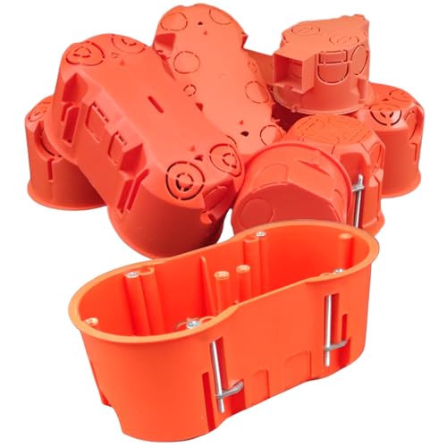 5x 2-Fach Gipskartondose, Rigips Hohlwanddose, Gerätedose, Schalterdose, Abzweigdose Orange UP HW Ø 68mm x 136mm x 60mm Tiefe, zur Befestigung der Dose in Gipskartonplatten, PK60-10PG 5st. von LumenTEC