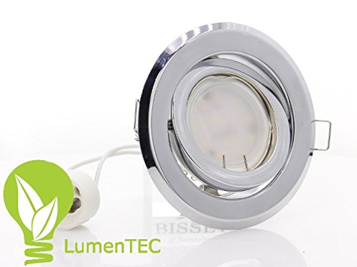 Einbaustrahler, SET: LED und Halogen Einbauspot Spot Rund Metall Chrom Chrome Schwenkwinkel ca. 35° + GU10 6 WATT LED LAMPE WARMWEISS + GU10 Fassung von LumenTEC