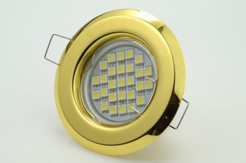 Einbaustrahler, SET: LED und Halogen Einbauspot Spot Rund Metall Gold + MR16 4 WATT 12V LED LAMPE KALTWEISS + MR16 Fassung Einbaustrahler, SET: LED und Halogen Einbauspot Spot Rund Metall Gold + MR16 4 WATT 12V LED LAMPE KALTWEISS + MR16 Fassung von LumenTEC