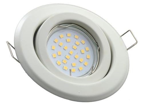 Einbaustrahler, SET: LED und Halogen Einbauspot Spot Rund Metall Weiss Schwenkwinkel ca. 35° + MR16 4 WATT LED LAMPE WARMWEISS + MR16 Fassung von LumenTEC