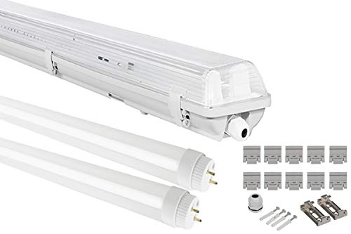 G13 LED Feuchtraumleuchte 2x T8 LED, 20W 1600LM 60cm, IP65 LED Feuchtraumwanneneuchte, LED Wannenleuchte Leuchtstofflampe, Kaltweiss/Neutralweiss CRI80 (WARMWEISS 60cm) von LumenTEC