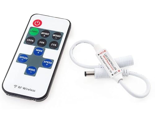 LumenTEC 4A LED Fernbedinung Controller für Einfarbige LED Streifen, RF Dimmer Controller für alle DC 12V Einfarbige LED Lichtstreifen 5050 3528 2835 5630 LED Streifen von LumenTEC