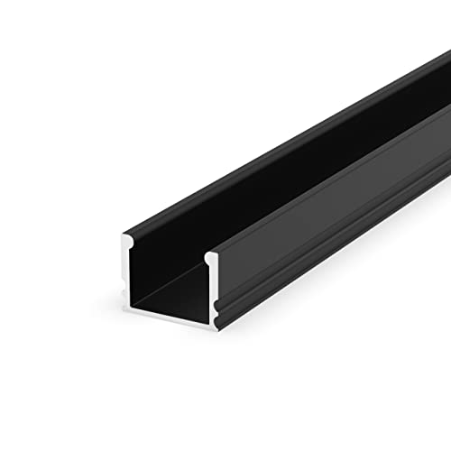 LumenTEC SET: LED Alu Profil, 100cm Profil LED U, 16x12mm für max 10mm LED Streifen + Abdeckung LT5-2 (Schwarz Milchig) von LumenTEC