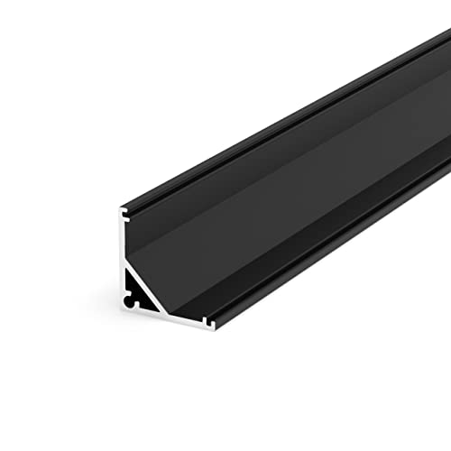 LumenTEC SET: LED Profil, 200cm Profil ALU 45°, 16x16mm für max 10mm LED Streifen + Abdeckung LT3-2 (Schwarz Transparent) von LumenTEC