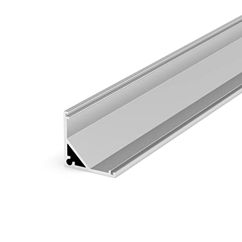 LumenTEC SET: LED Profil, 200cm Profil ALU 45°, 16x16mm für max 10mm LED Streifen + Abdeckung LT3-2 (Silber Milchig) von LumenTEC