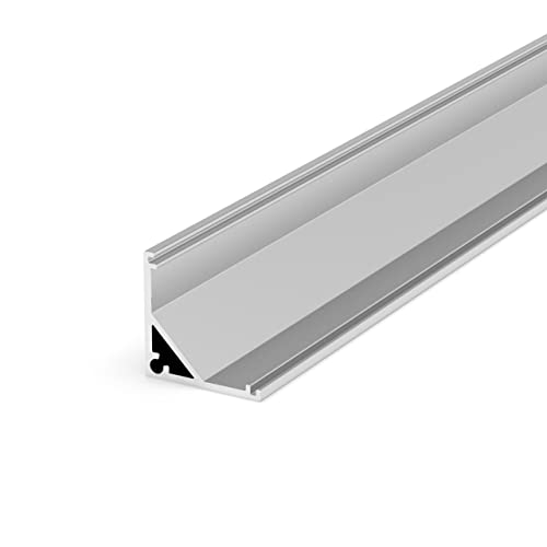LumenTEC SET: LED Profil, 100cm Profil LED 45°, 16x16mm für max 10mm LED Streifen + Abdeckung LT3-2 (Silber Milchig) von LumenTEC