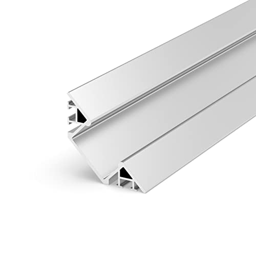 SET: LED Profil, 200cm Profil LED 45° für LED Streifen, aluminium led profil LT7 2m + Abdeckung (Silber Transparent) von LumenTEC