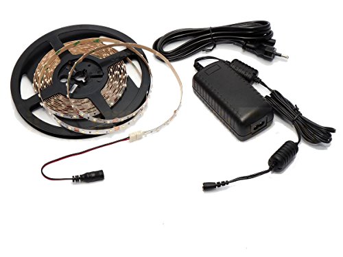 SET: LED Stripe, LED Streifen, LED Strip 12V Roll 2m 300/5m LED 3528 24W/5m 1300/5m Lumen IP20, + DC Jack + LED Trafo (2m Warmweiss IP20 + 12W Trafo) von LumenTEC