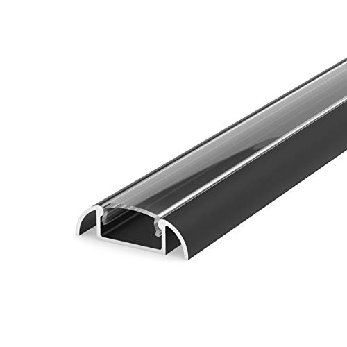 SET: Profil LED, 100cm Profil LED für 8/10mm LED Streifen, aluminium led profil + Abdeckung LT2 (Schwarz Transparent) von LumenTEC