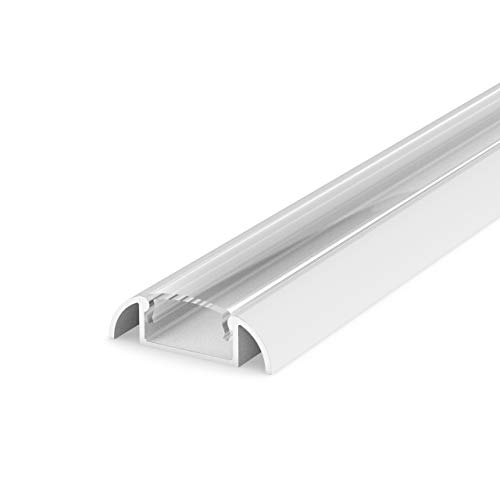 SET: Profil LED, 100cm Profil LED für 8/10mm LED Streifen, aluminium led profil + Abdeckung LT2 (Weiss Transparent) von LumenTEC