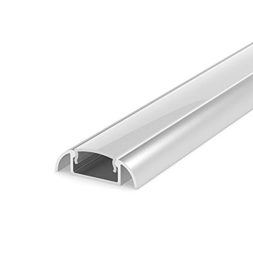 SET: Profil LED, 200cm Profil LED für 8/10mm LED Streifen, aluminium led profil + Abdeckung Opal LT2 (Silber, Milchig) von LumenTEC