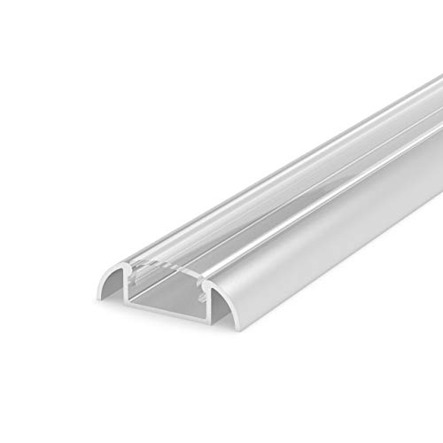 SET: Profil LED, 200cm Profil LED für 8/10mm LED Streifen, aluminium led profil + Abdeckung Opal LT2 (Silber, Transparent) von LumenTEC