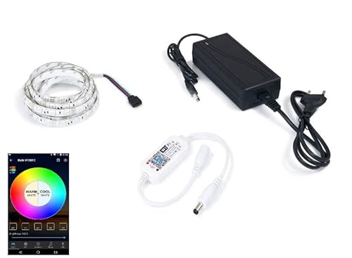 SMART LED Strip Kaltweiss 2m wifi 2,4Ghz mit APP | IP20 LED Streifen kaltweiss, selbstklebend | Musik Sync, funktioniert mit Alexa und Google (SMART 2m Kaltweiss IP20) von LumenTEC