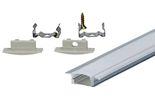Set: Aluminium LED Profil U-Form 1000 x 27 x 7 mm für LED Strips/Band bis 12 mm inkl. Abdeckung+Halterung+Endkappen LT6-1 (1x Milchig) von LumenTEC