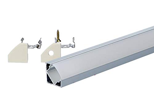 Set: Aluminium LED Profil V-Form 1000 x 18 x 18 mm für LED Strips/Band bis 12 mm inkl. Abdeckung+Halterung+Endkappen LT3-1 (1x Mlichig) von LumenTEC