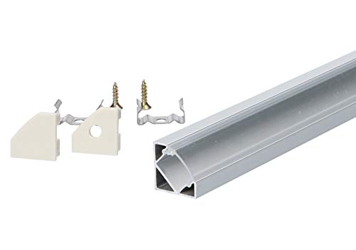Set: Aluminium LED Profil V-Form 1000 x 18 x 18 mm für LED Strips/Band bis 12 mm inkl. Abdeckung+Halterung+Endkappen LT3-1 (1x Transparent) von LumenTEC