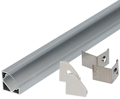 Set: Aluminium LED Profil V-Form 1000 x 18 x 18 mm für LED Strips/Band bis 12 mm inkl. Abdeckung+Halterung+Endkappen LT3-1 (5X Transparent) von LumenTEC