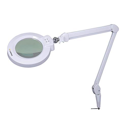 Lumeno 8243PRO LED Lupenleuchte mit großer 177 mm Echtglaslinse, dimmbar mit Segementschaltung und robustem Metallgehäuse ideal als Lesehilfe für Handarbeit, Praxis Fußpflege, 3 Dioptrien von Lumeno