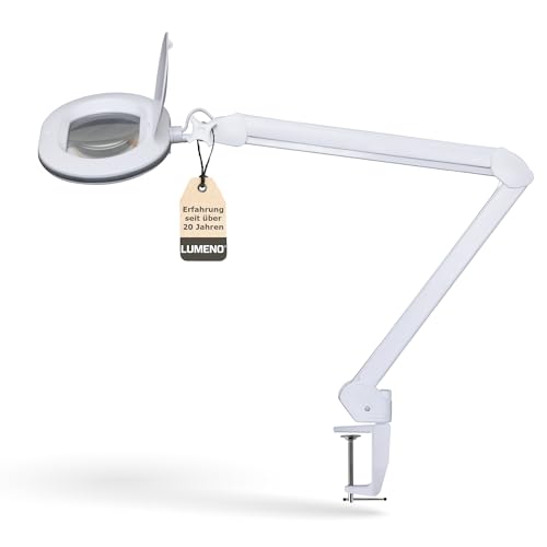 Lumeno 8615GR Lupenleuchte Arbeitsplatzlampe mit großer ovalen Linse 110x150 mm, 60 LEDs in 2 Stufen dimmbar, perfekt als Lesehilfe, für die Kosmetik oder zum Löten, 5 Dioptrien grau von Lumeno