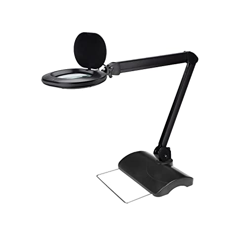 Lumeno 8615SW Lupenleuchte Arbeitsplatzlampe mit großer ovalen Linse 110x150 mm, 60 LEDs in 2 Stufen dimmbar, perfekt als Lesehilfe, für die Kosmetik, zum Löten, 5 Dioptrien schwarz mit Tischstativ von Lumeno
