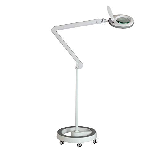 Lumeno LED Lupenleuchte 7213GR Lupenlampe mit 127 mm Echtglaslinse, Arbeitsplatzlampe, Kosmetiklampe, geeignet für Kosmetik, Bastler, Lesehilfe Vergrößerungslampe, 3 Dioptrien Grau mit Rollstativ von Lumeno