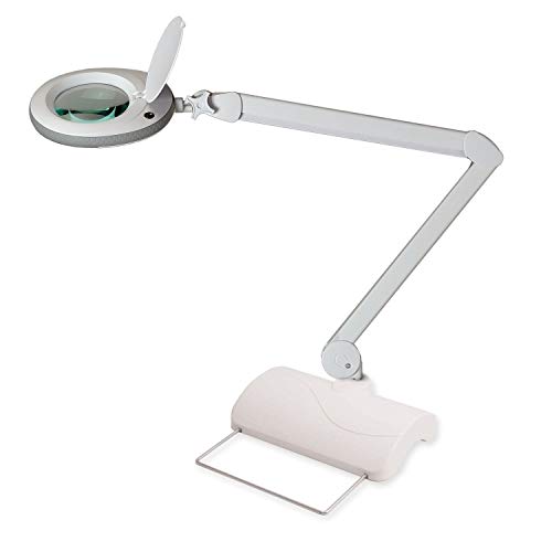 Lumeno LED Lupenleuchte 7213GR Lupenlampe mit 127 mm Echtglaslinse, Arbeitsplatzlampe, Kosmetiklampe, geeignet für Kosmetik, Bastler, Lesehilfe Vergrößerungslampe, 3 Dioptrien Grau mit Tischstativ von Lumeno