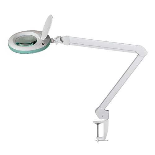 Lumeno LED Lupenleuchte 7213GN Lupenlampe mit 127 mm Echtglaslinse, Arbeitsplatzlampe, Kosmetiklampe, geeignet für Kosmetik, Bastler, Lesehilfe Vergrößerungslampe, 3 Dioptrien Grün von Lumeno