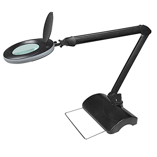 Lumeno LED Lupenleuchte 7213SW Lupenlampe mit 127 mm Echtglaslinse, Arbeitsplatzlampe, Kosmetiklampe, geeignet für Kosmetik, Bastler, Lesehilfe Vergrößerungslampe, 3 Dioptrien Schwarz mit Tischstativ von Lumeno