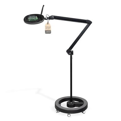 Lumeno LED Lupenleuchte 7215SW Lupenlampe mit 127 mm Echtglaslinse, Arbeitsplatzlampe, Kosmetiklampe, geeignet für Kosmetik, Bastler, Lesehilfe Vergrößerungslampe, 5 Dioptrien Schwarz mit Rollstativ Lumeno LED Lupenleuchte 7215SW Lupenlampe mit 127 mm Echtglaslinse, Arbeitsplatzlampe, Kosmetiklampe, geeignet für Kosmetik, Bastler, Lesehilfe Vergrößerungslampe, 5 Dioptrien Schwarz mit Rollstativ von Lumeno