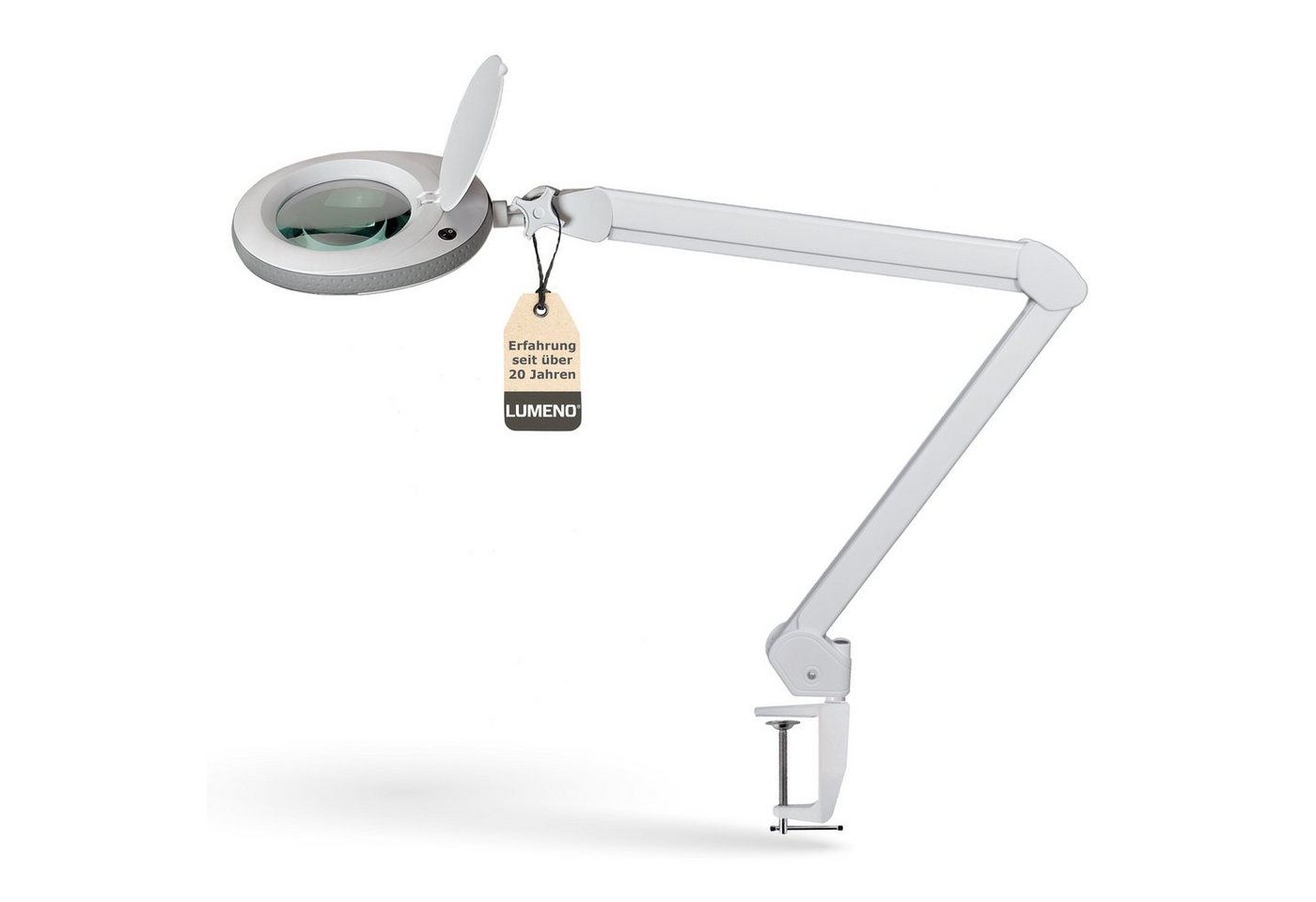 Lumeno Lupenlampe 721X LED-Lupenleuchte, 127 mm Echtglaslinse, LED fest integriert, Kaltweiß, 6500 K von Lumeno