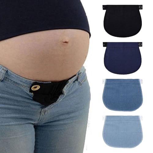 Lumi Zenva 4 Stück Hosenbunderweiterung – Elastische Knopfverlängerung für Hosen bei engem Bund oder wachsendem Bauch, Ideal zur Bauchabdeckung, Komfort im Alltag – Schwarz, Blau, Hellblau, Dunkelblau von Lumi Zenva