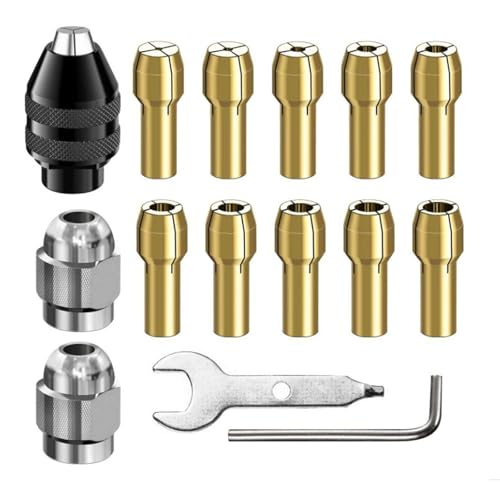 Lumi Zenva 15 Stück Bohrfutter Spannzangensatz Kompatibel mit Multifunktionswerkzeugen 1/32" bis 1/8" Ersatz 4486 Schnellwechsel Bohrfutter Ersatz 4485 Messing Spannzange Metallmutter von Lumi Zenva