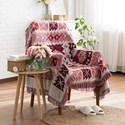 LumiSyne Doppelseitige Baumwolle Gewebt Decke Überwurf Mit Quaste Böhmische Geometrisch Muster Vintage Ethnischer Stil Dekorative Decke Für Bett Couch Sessel Camping Wandteppich Tischdecke Teppich von LumiSyne
