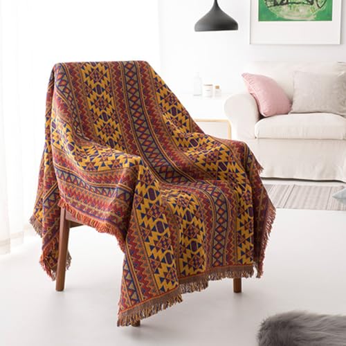 LumiSyne Doppelseitige Baumwolle Gewebt Decke Überwurf Mit Quaste Böhmische Geometrisch Muster Vintage Ethnischer Stil Dekorative Decke Für Bett Couch Sessel Camping Wandteppich Tischdecke Teppich von LumiSyne