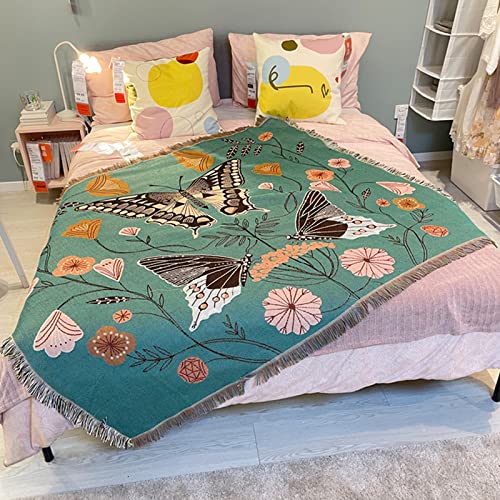 LumiSyne Doppelseitige Baumwolle Gewebt Decke Überwurf Mit Quaste Dschungel Böhmische Stil Wandteppich Kuscheldecke Dekorative Decke Für Bett Couch Sessel Camping Decke Tischdecke Teppich 160x130cm von LumiSyne